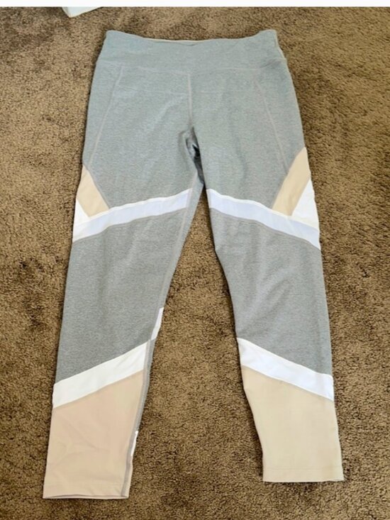 Calvin Klein Performance Pants - Calvin Klein Performance Moisture-Wicking Colorblock Leggings - Grey/Tan/White